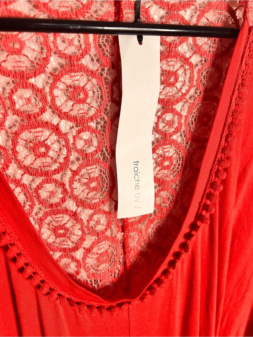Fraiche by J Women’s S Red Lace Crotchet Sleeve Maxi Dress Elegant V-Neck NWT‎